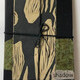 Shadow, Hand sewn accordion book using embroidery thread<br>linocuts, collage, decorative paper, and poetry