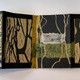 Shadow, Hand sewn accordion book using embroidery thread<br>linocuts, collage, decorative paper, and poetry