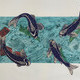 Swimming of Koi Fish<br>Collagraph with Collaged linocut<br>18” x 24”